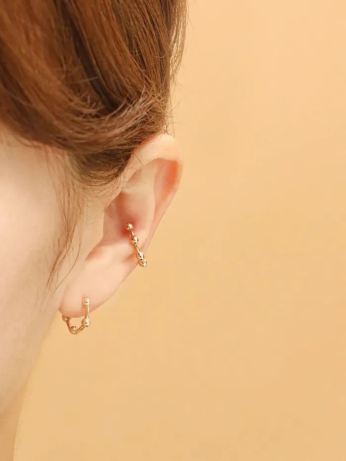 14K 18K Gold Line Balls Cartilage Hoop Earring MinimalBijoux Earrings