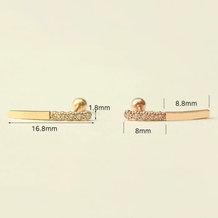 14K Gold Bubble Cubic Long Stick Cartilage Earring 20G18G16G MinimalBijoux Earrings