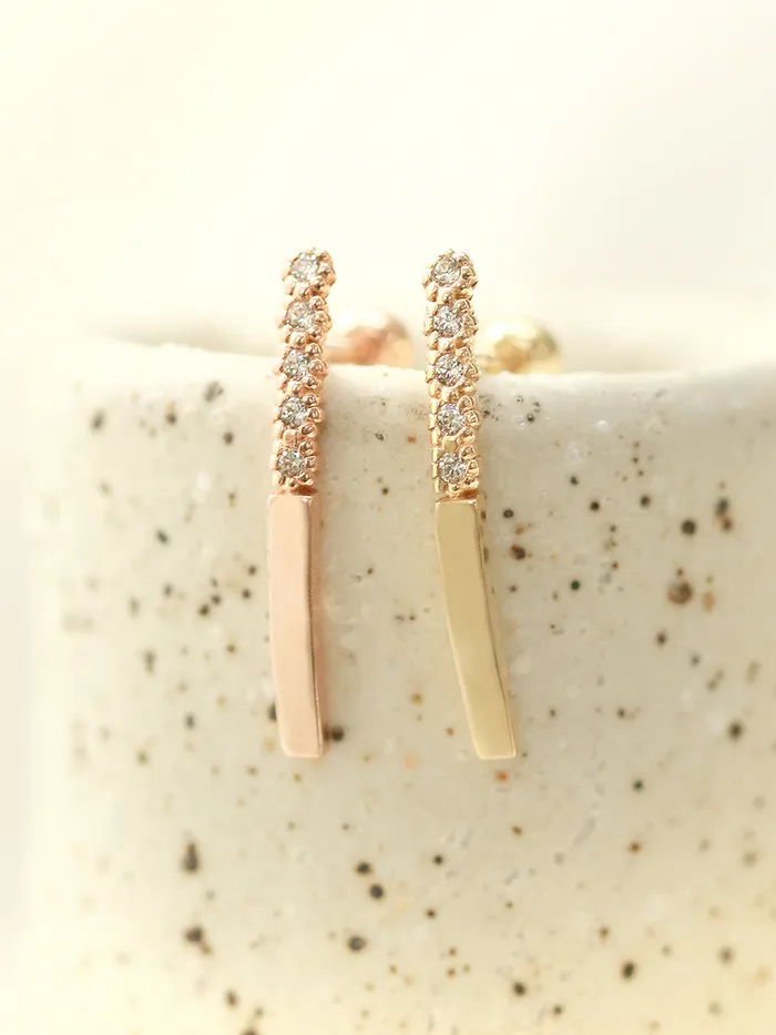 14K Gold Bubble Cubic Long Stick Cartilage Earring 20G18G16G MinimalBijoux Earrings