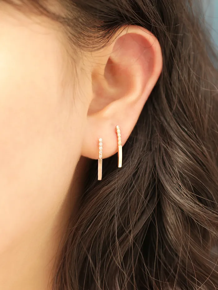14K Gold Bubble Cubic Long Stick Cartilage Earring 20G18G16G MinimalBijoux Earrings