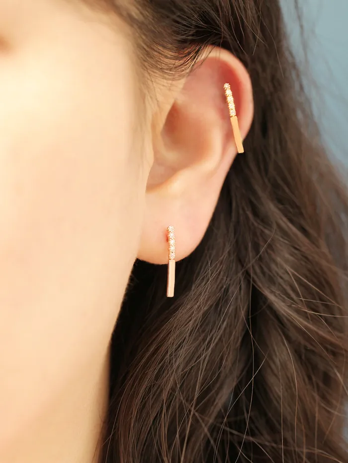 14K Gold Bubble Cubic Long Stick Cartilage Earring 20G18G16G MinimalBijoux Earrings