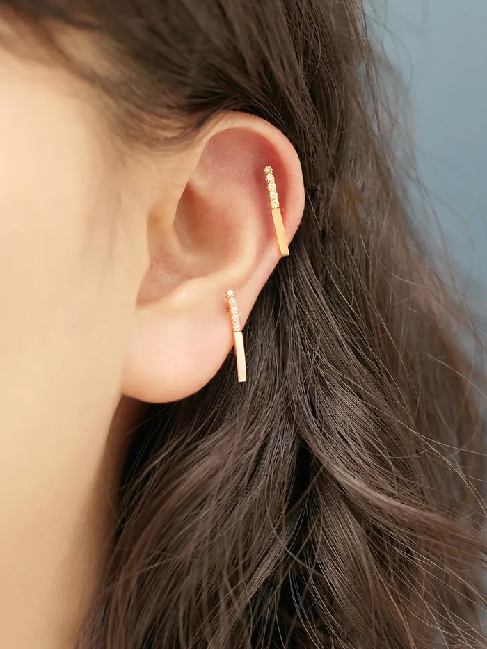 14K Gold Bubble Cubic Long Stick Cartilage Earring 20G18G16G MinimalBijoux Earrings