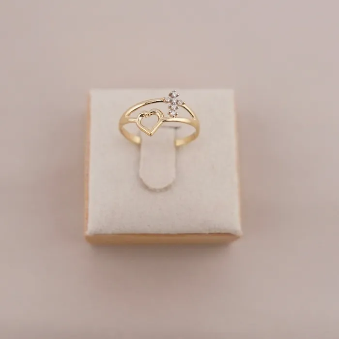 14k Gold Cross Heart Ring AB and J Rings