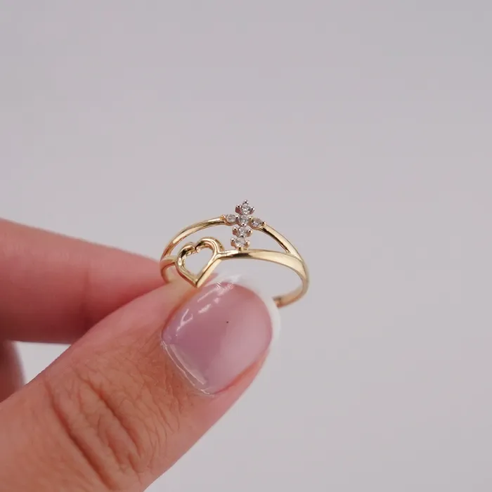 14k Gold Cross Heart Ring AB and J Rings