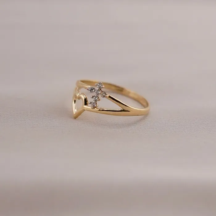 14k Gold Cross Heart Ring AB and J Rings