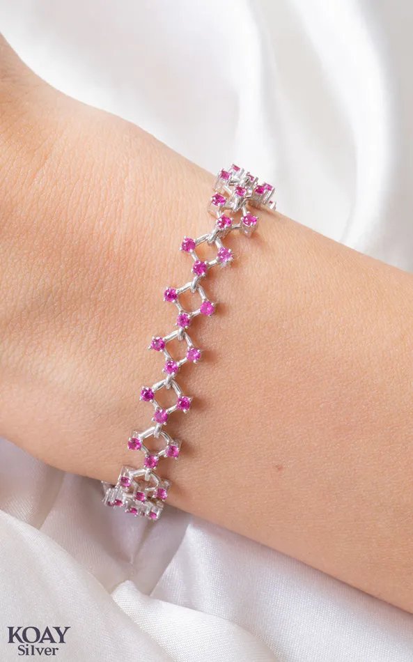 Bracelets KOAY Silver Store Double Zircon Bracelet 010 Pink