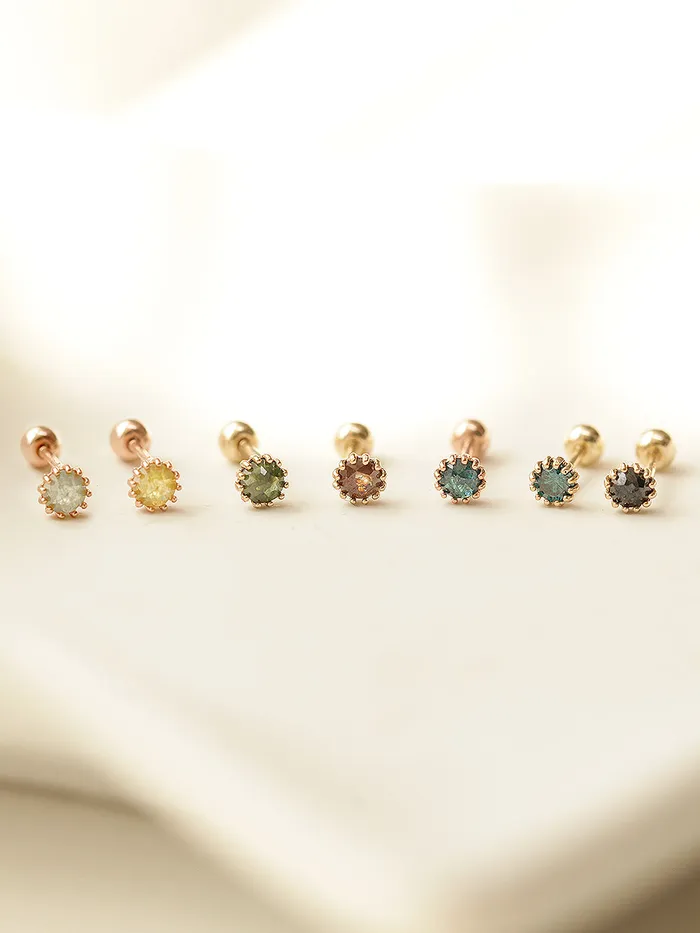 Earrings 14K Gold Crown Rough Diamond Earring 3mm 20G18G16G MinimalBijoux
