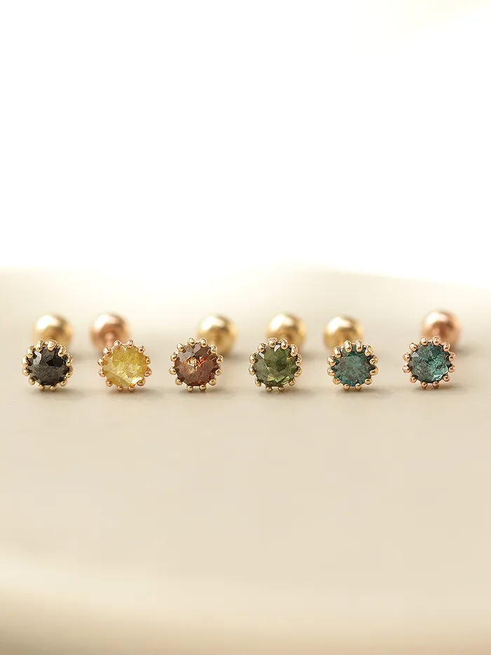 Earrings 14K Gold Crown Rough Diamond Earring 3mm 20G18G16G MinimalBijoux
