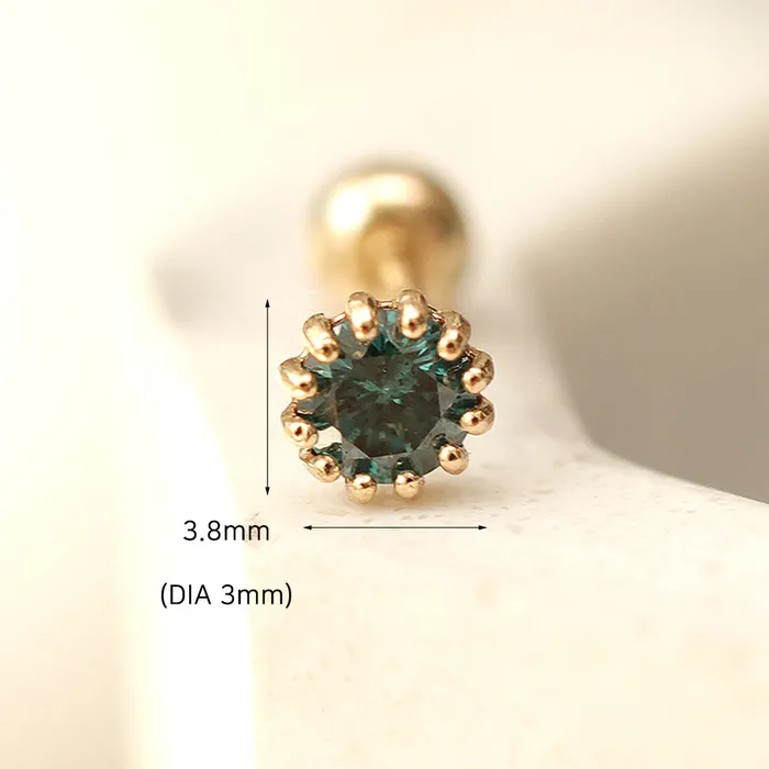 Earrings 14K Gold Crown Rough Diamond Earring 3mm 20G18G16G MinimalBijoux