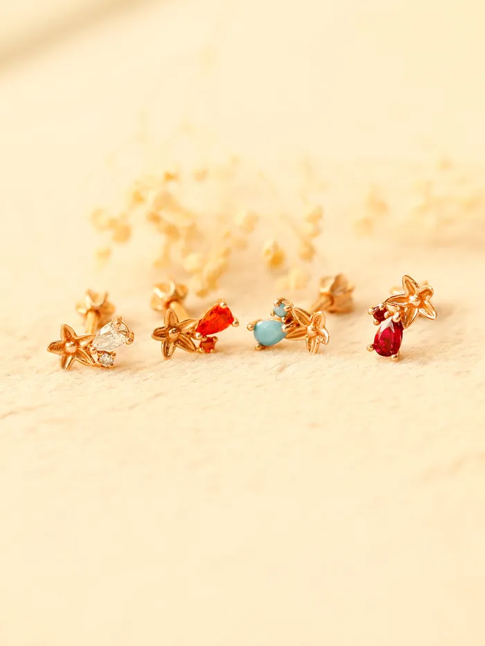 Earrings MinimalBijoux 14K Gold Mini Maple Color CZ Cartilage Earring 18G16G