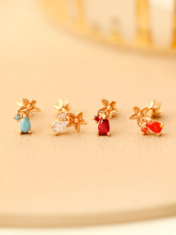 Earrings MinimalBijoux 14K Gold Mini Maple Color CZ Cartilage Earring 18G16G