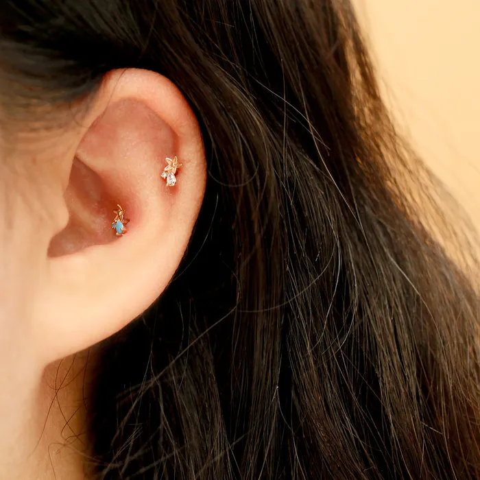 Earrings MinimalBijoux 14K Gold Mini Maple Color CZ Cartilage Earring 18G16G