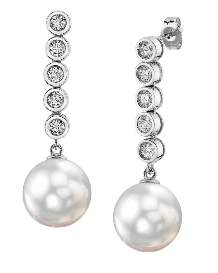 Earrings SPT White South Sea Pearl Diamond Circe Dangle Earrings