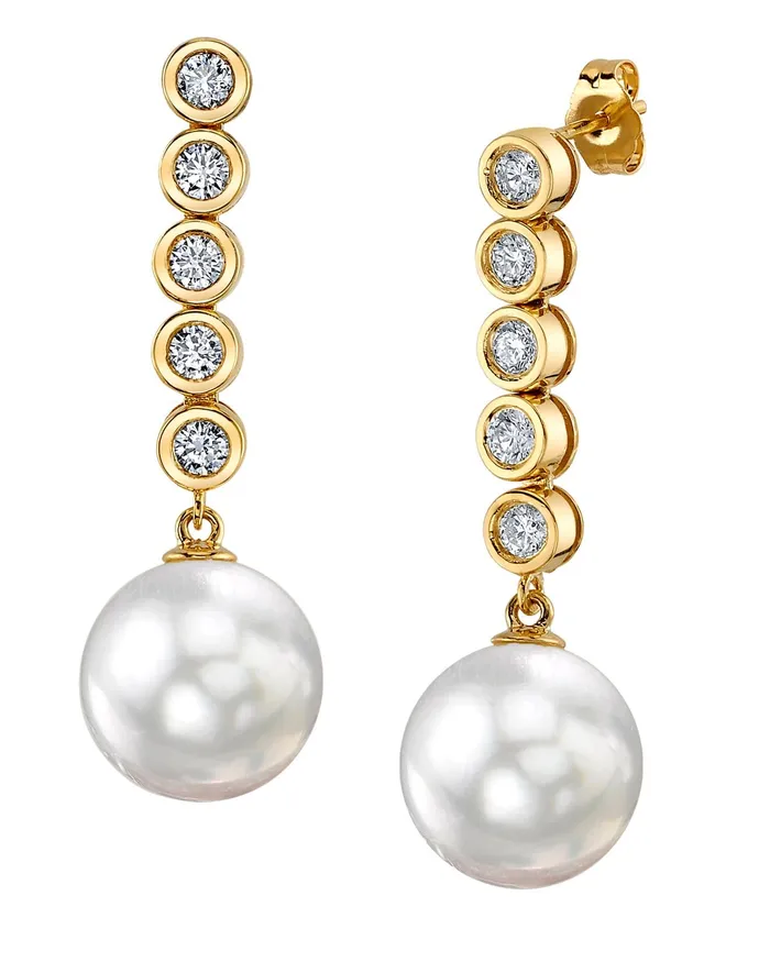 Earrings SPT White South Sea Pearl Diamond Circe Dangle Earrings