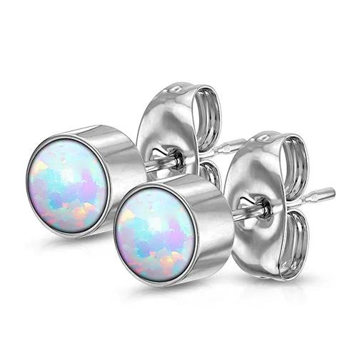 Earrings Tulsa Body Jewelry Opal Bezelset Stainless Stud Earrings