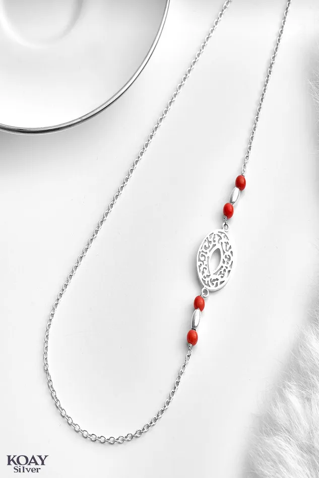 KOAY Silver Store Necklaces Oval Orange Stones Necklace