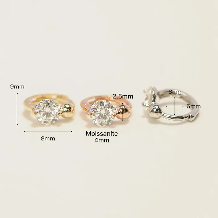 MinimalBijoux 14K 18K Gold Moissanite Mini Ball Cartilage Hoop Earring PreStyled Sets