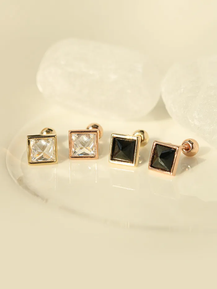 MinimalBijoux Earrings 14K Gold Daily Square CZ Cartilage Earring 20G18G16G