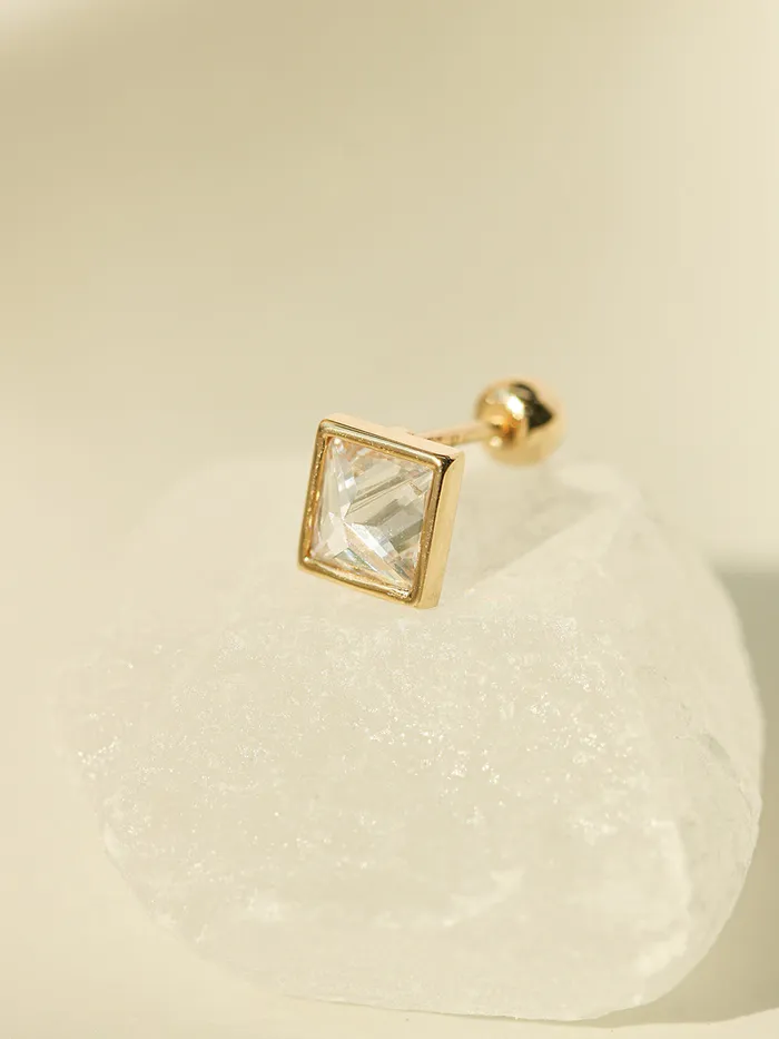MinimalBijoux Earrings 14K Gold Daily Square CZ Cartilage Earring 20G18G16G