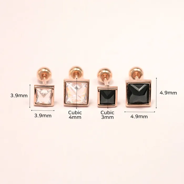 MinimalBijoux Earrings 14K Gold Daily Square CZ Cartilage Earring 20G18G16G