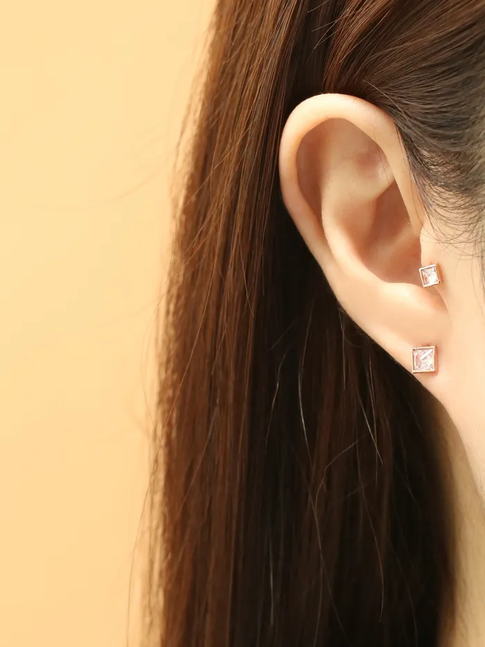 MinimalBijoux Earrings 14K Gold Daily Square CZ Cartilage Earring 20G18G16G