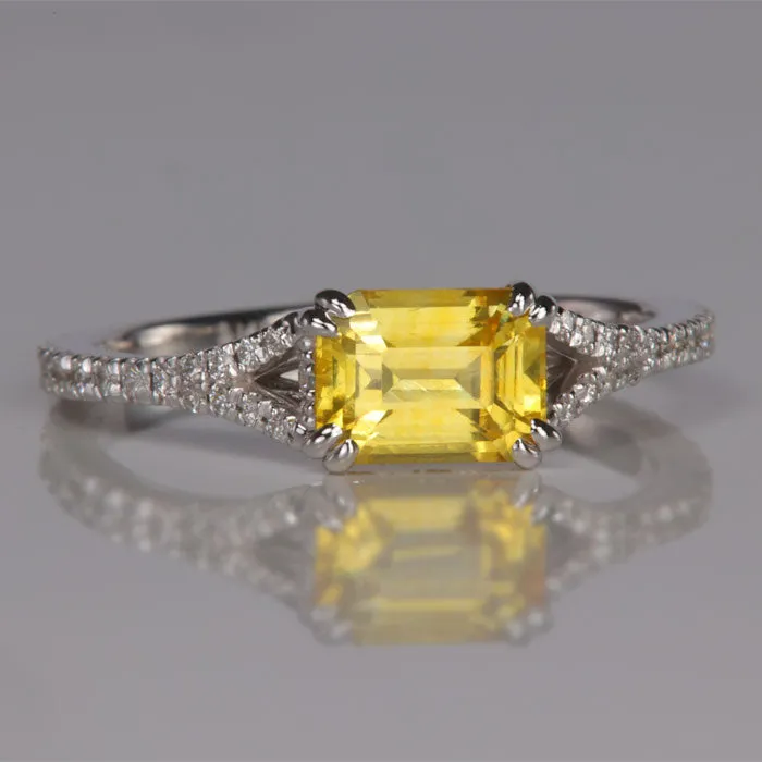 Moriartys Gem Art Rings 14K White Gold Emerald Cut Yellow Sapphire and Diamond Ring 144 Carats
