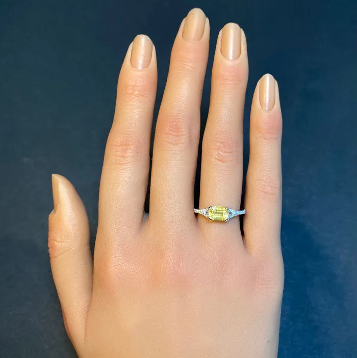 Moriartys Gem Art Rings 14K White Gold Emerald Cut Yellow Sapphire and Diamond Ring 144 Carats