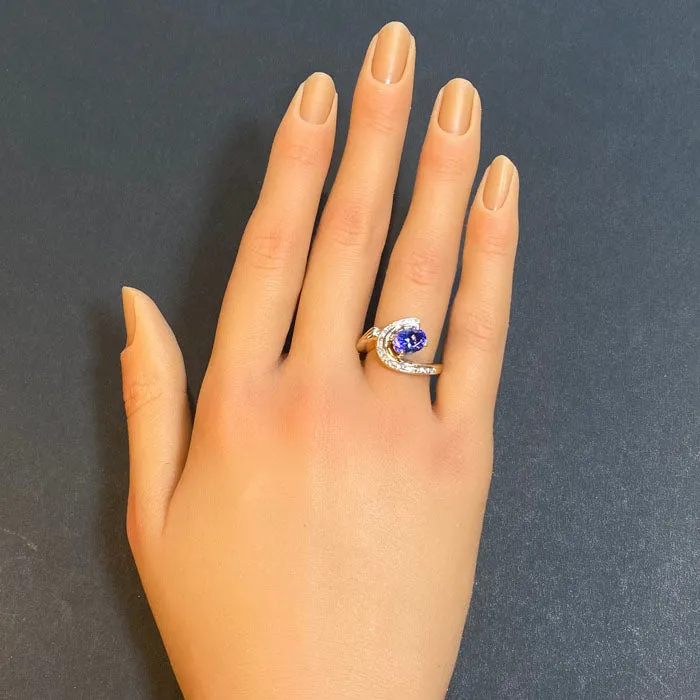 Moriartys Gem Art Rings 14K Yellow Gold Oval Tanzanite and Channel Set Diamond Ring 145 Carats