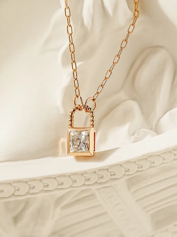 Necklaces 14K 18K Gold Crystal Lock Necklace MinimalBijoux
