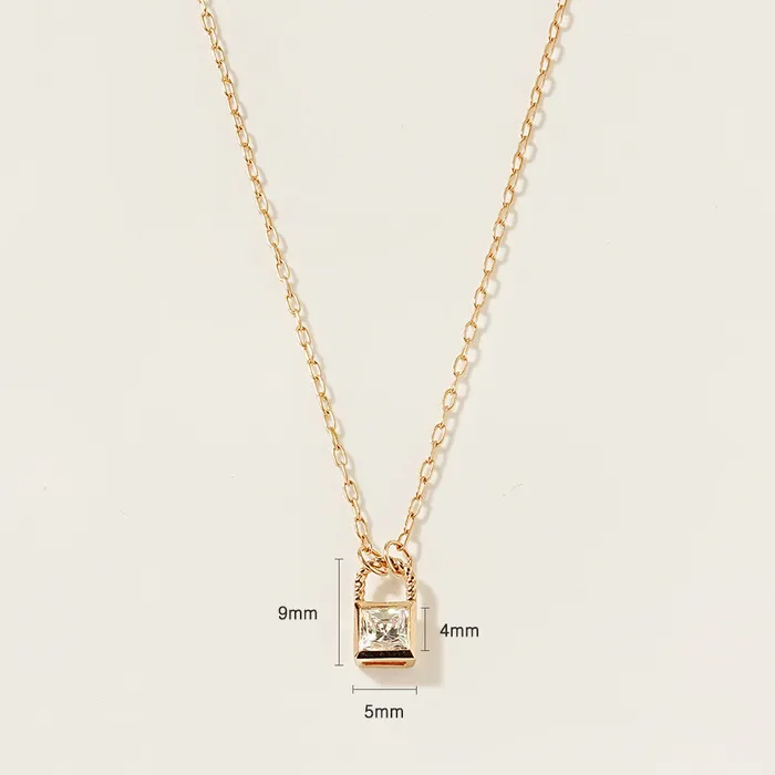 Necklaces 14K 18K Gold Crystal Lock Necklace MinimalBijoux