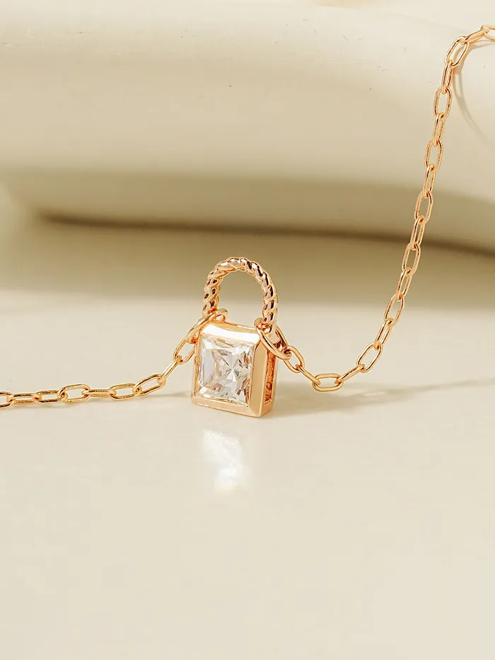 Necklaces 14K 18K Gold Crystal Lock Necklace MinimalBijoux