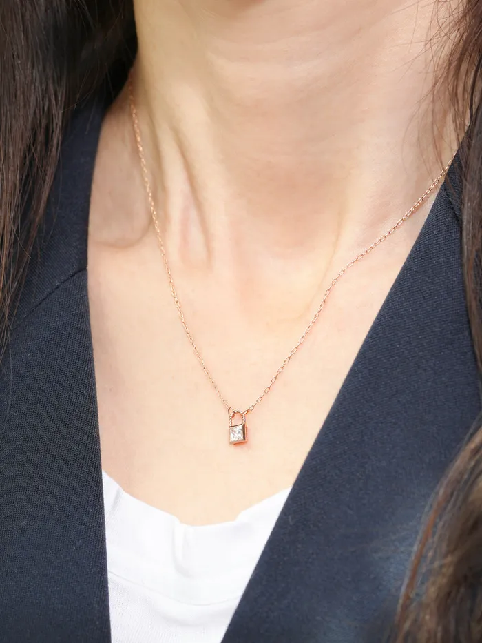 Necklaces 14K 18K Gold Crystal Lock Necklace MinimalBijoux