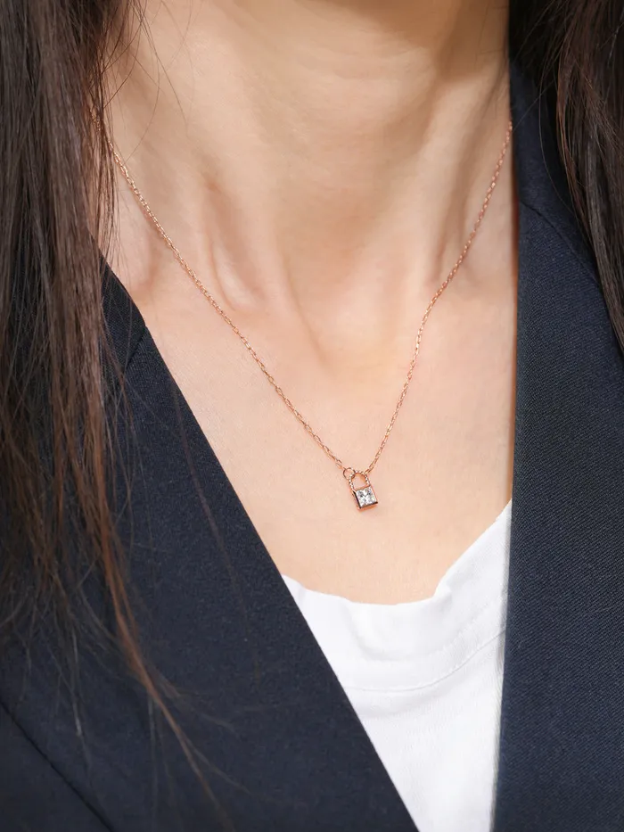 Necklaces 14K 18K Gold Crystal Lock Necklace MinimalBijoux