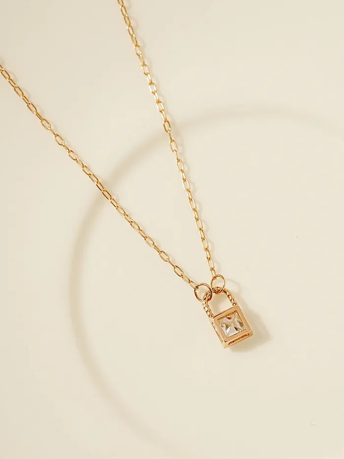 Necklaces 14K 18K Gold Crystal Lock Necklace MinimalBijoux