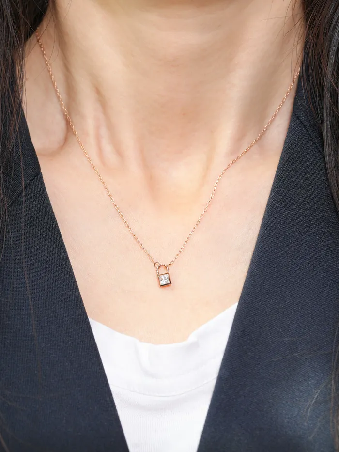 Necklaces 14K 18K Gold Crystal Lock Necklace MinimalBijoux
