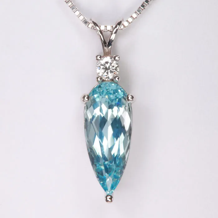 Necklaces 14K White Gold Pear Shape Brilliant Aquamarine and Diamond Accent Pendant 338 Carats Moriartys Gem Art