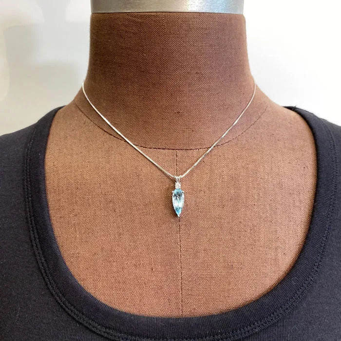 Necklaces 14K White Gold Pear Shape Brilliant Aquamarine and Diamond Accent Pendant 338 Carats Moriartys Gem Art
