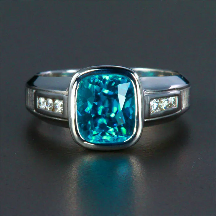 Rings Moriartys Gem Art 14K White Gentlemans Blue Zircon Ring 630 Carats