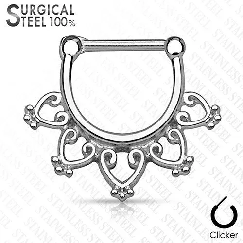 Tulsa Body Jewelry Rings Open Heart Filigree Septum Clicker