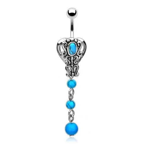 Tulsa Body Jewelry Rings Silver Turquoise Belly Dangle