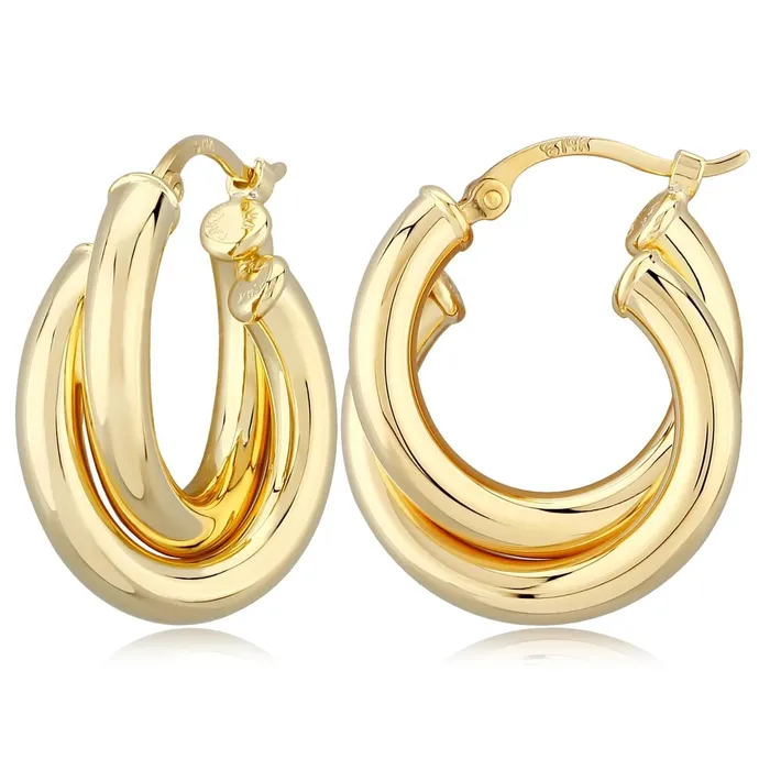 Carla Nancy B 14k Gold Double 3x18mm Tube Hoop Earrings Earrings