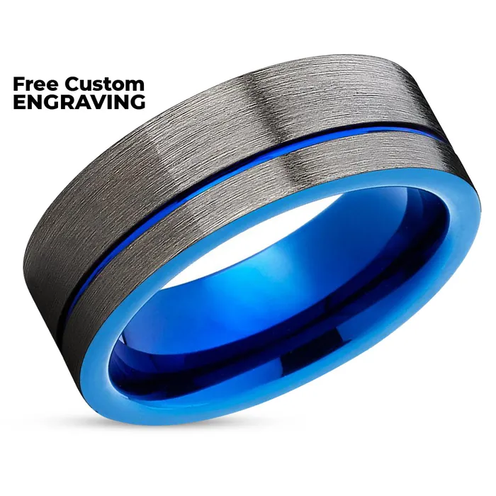 Clean Casting Jewelry Gunmetal Wedding Band Blue Tungsten Ring Tungsten Wedding Ring Blue Band Rings