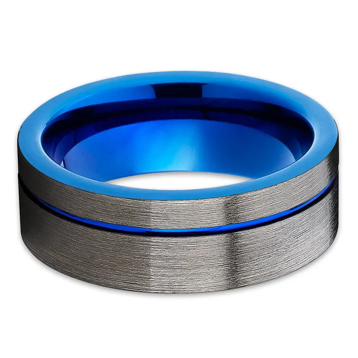 Clean Casting Jewelry Gunmetal Wedding Band Blue Tungsten Ring Tungsten Wedding Ring Blue Band Rings
