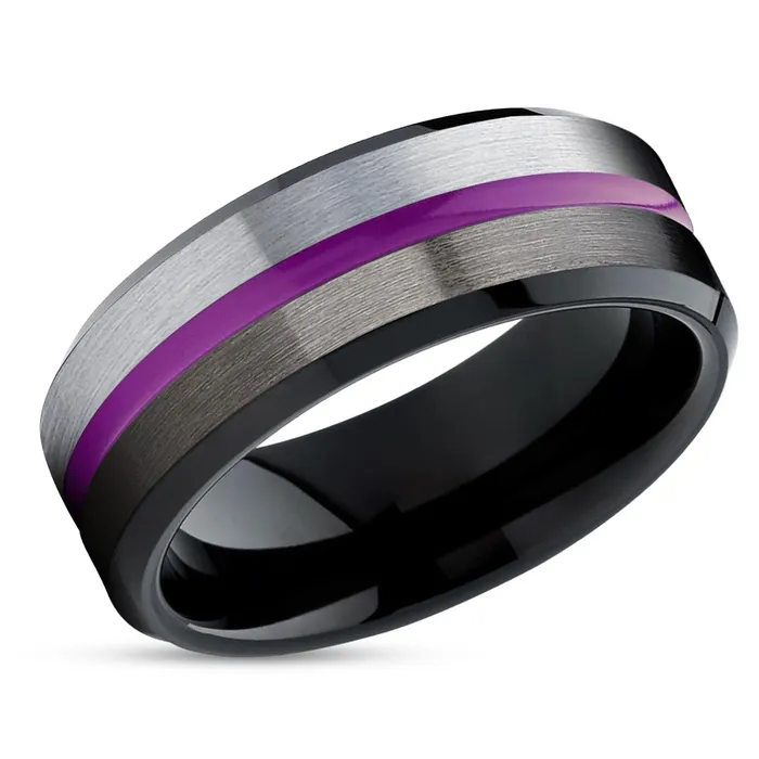 Clean Casting Jewelry Purple Tungsten Wedding Band Gunmetal Tungsten Ring Black Tungsten Ring Brush Rings
