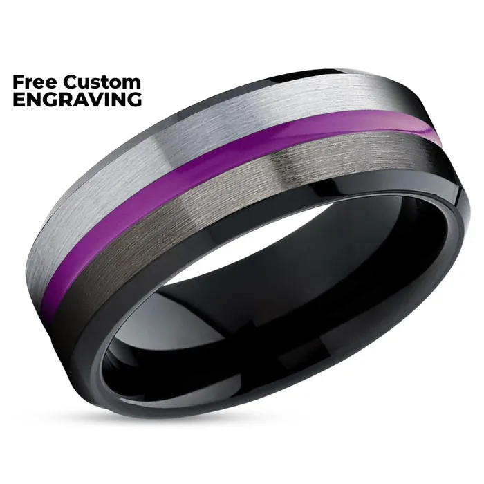 Clean Casting Jewelry Purple Tungsten Wedding Band Gunmetal Tungsten Ring Black Tungsten Ring Brush Rings