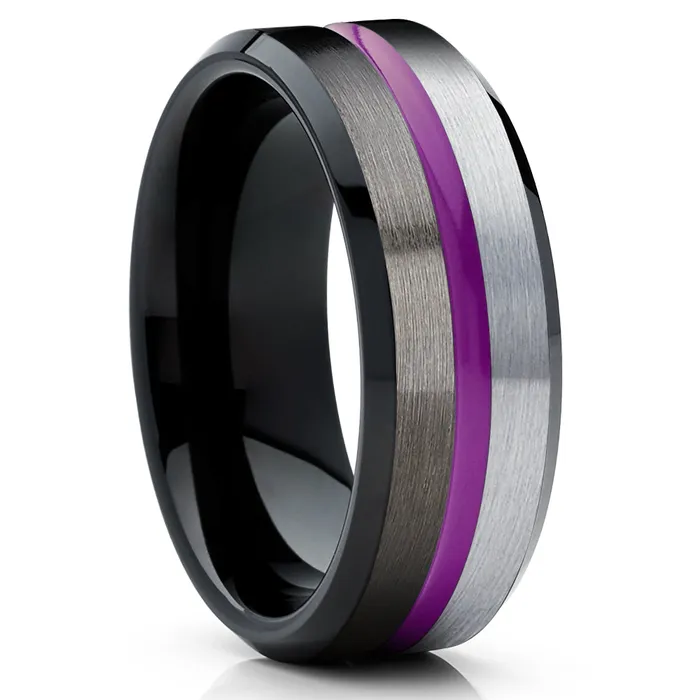 Clean Casting Jewelry Purple Tungsten Wedding Band Gunmetal Tungsten Ring Black Tungsten Ring Brush Rings