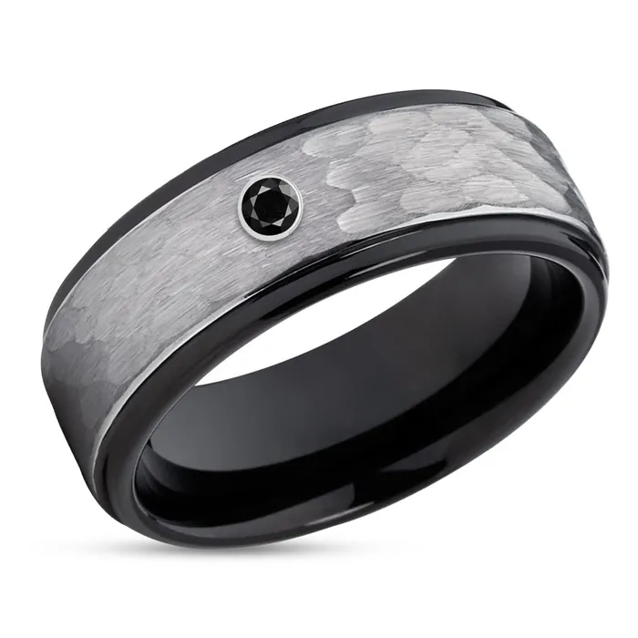 Clean Casting Jewelry Rings Black Wedding Ring Black Diamond Tungsten Ring Hammered Ring Black Ring