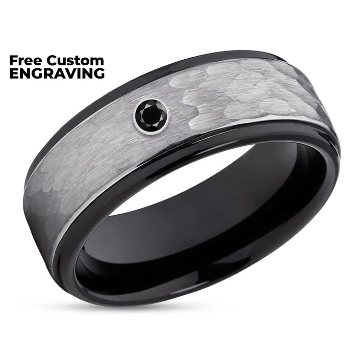 Clean Casting Jewelry Rings Black Wedding Ring Black Diamond Tungsten Ring Hammered Ring Black Ring