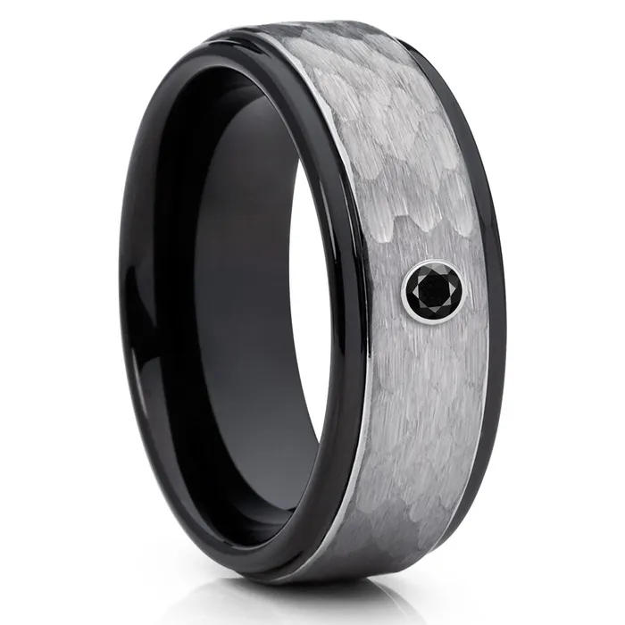 Clean Casting Jewelry Rings Black Wedding Ring Black Diamond Tungsten Ring Hammered Ring Black Ring