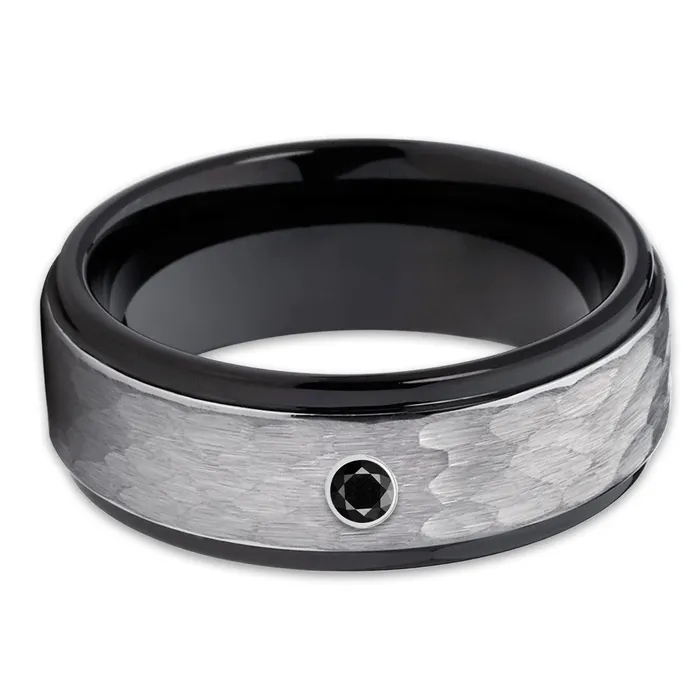 Clean Casting Jewelry Rings Black Wedding Ring Black Diamond Tungsten Ring Hammered Ring Black Ring